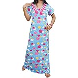 Indiatrendzs Women Cotton Nighty Light Blue Half Sleeve Nightwear 42"
