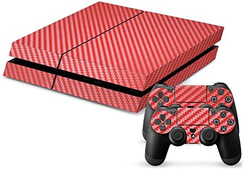 Diginova - PS4 Console Designer Skin Sticker for Sony PlayStation 4 System incl Two (2) Decals for PS4 Dualshock Controller (Carbon Fibre - Red)