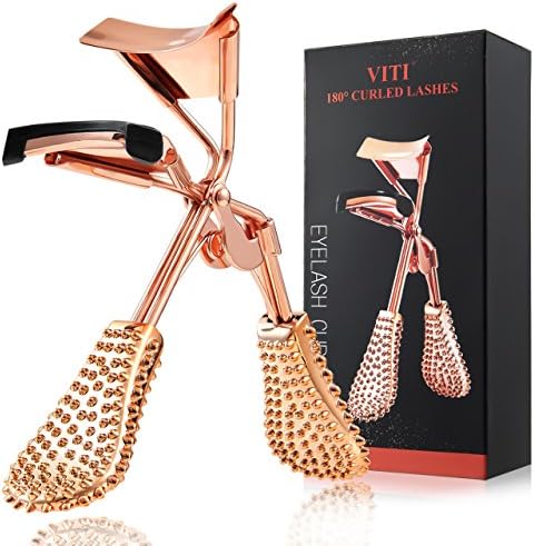 Eyelash Curler, VITI 180° Wide Opening Spring Loaded False Lash Curler with Refill Pads Replacement for Curled Lashes