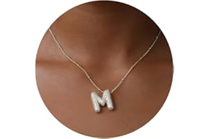 Halora A-Z Bubble Letter Necklace Gold Balloon Initial Necklaces Rhinestone Letter Pendant Necklaces for Women Jewellery