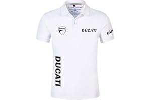 GHDUI T-Shirt da Uomo Estiva da Polo per Polo da Ciclismo con Stampa Ducati T-Shirt da Polo da Golf da Moto Manica Corta da Moto-White||L