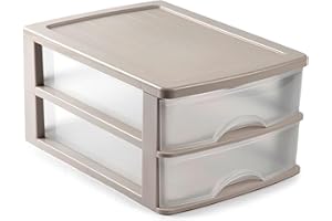 Acan Tradineur - Cajonera de sobremesa - Fabricado en España - 2 Cajones Transparentes - Torre de almacenaje, armario, baño, oficina - 18 x 27 x 35,5 cm - Color Marrón