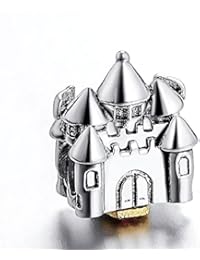 Abalorio de plata de ley 925 con diseño de castillo de Disney, se ajusta a pulseras y collares Pandora y Chamilia