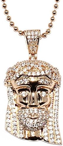 Rose Gold Mini Jesus Piece with Crystal Detail, 36 inch ball chain, High Quality