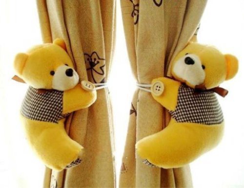 Cute Teddy Bear Curtain Tie Backs 2Pc Set baby nursery - Pale Yellow