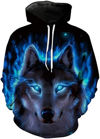 3D Hoodies Men Ghost Wolf Blue Double Side Print Autumn Thin Loose Sweatshirts Thin Pullover Tops As shown M