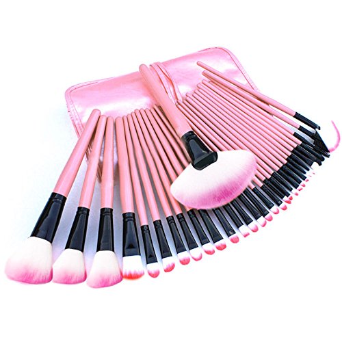 Eleacc® 32tlg Make UP Pinsel Pinselset Schminkpinsel Kosmetikpinsel Kosmetik Brush Kunstleder Etui Pink - 3