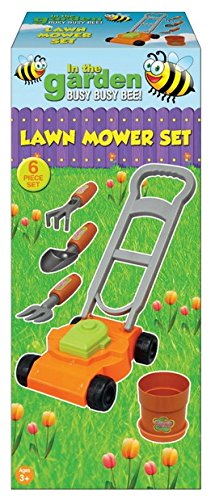 Busy Bee 6 Piece Toy Lawn Mower Set - Includes Fork, Trowel, Rake & Plant Pot