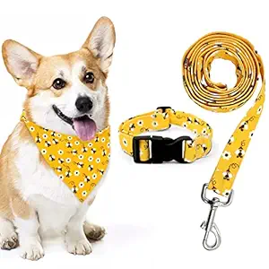 CiyvoLyeen Bee Dog Collar Bandana Leash Set, Bumble Bee Adjustable Collar for Medium Puppy Outdoor Training Walking Buzzing Bee Pet Dog Gifts, Set of 3