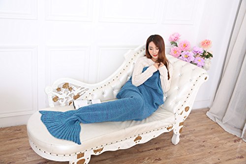 Warm und weich Meerjungfrau Schwanz Decke von aiqi, Handwerk Crochet Snuggle Cozy Fleece Sofa Bett Schlafsäcke, ideal Geschenke für Familienmitglieder oder Freunde - 70.8 * 34.5inch - Classic Lake Blue
