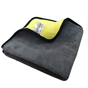 SOFTSPUN 900 GSM, Microfiber Double Layered Silk Banded Edge Cloth 40x60 Cms 1 Piece Towel Set, Extra Thick Microfiber Cleaning Cloths Perfect for Bike, Auto, Cars Both Interior and Exterior.