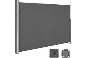 Markiza boczna aluminiowa SONGMICS, rozkładana, 160 x 400 cm, moskitiera, ochrona przeciwsłoneczna, nieprzezroczysta, roleta boczna, na balkon, taras, ogród, antracyt GSA164G01