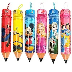 KIVYA Return Gifts for Kids Birthday Party Pencil Shape Stationary Pouch Cases for Children Gift for Girls / Boys - Pack of 6