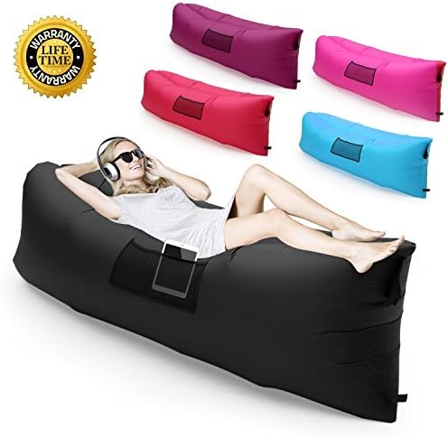 Kingpeony Inflatable Lounger Couch with Carry Bag Ultra-light Portable Outdoor Lazy Air Sofa Fast Inflated Air Chair Ideal for Camping Picnics (Black)