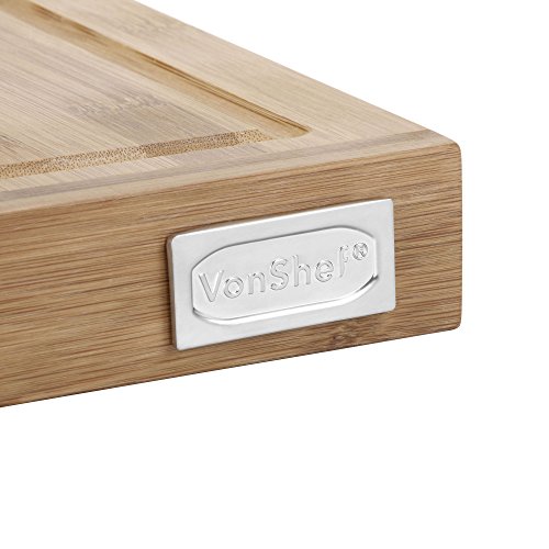 VonShef 100 % Bambus Holzschneidebrett mit Kante – 45.3 x 35.2 x 4 cm - 7
