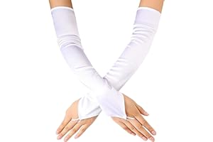 DHSBGWSX 1 paio di guanti con dita uncinate, guanti da donna, guanti lunghi, guanti senza dita, guanti morbidi, guanti lunghi elasticizzati, guanti eleganti da donna, guanti lunghi in raso (bianchi)