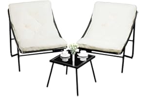 AYDFUORT Balkonmöbel Set 3 teilig, Terrassenmöbel 2 Stühle mit Sitzkissen und Tisch, Gartentisch mit Stühlen, Balcony Furniture, Balkonmöbel Set für Kleinen Balkon, für Terrasse, Balkon (Weiß, 90 x 69 x 80CM)