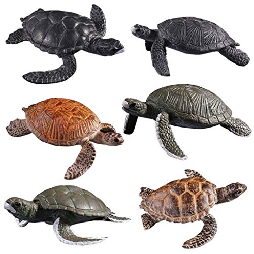 Flormoon Figurines De Tortue 6pcs Océan réaliste mer Animal Plastique Hawksbill Tortue de mer Ensemble de Chiffres Jouets éducatifs pour garçons Filles Filles Enfants en Bas âge