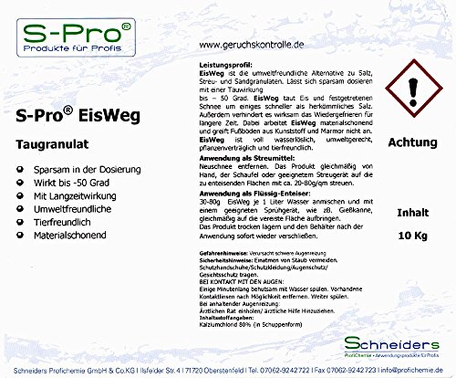S-Pro EisWeg Auftau-Streu-Granulat 10kg-Eimer | konz. Enteiser-Streumittel als Streusalz-Ersatz | tierfreundlich, pflanzen- & umweltschonend | schnelltauend, langanhaltend eis- und schneefrei - 8
