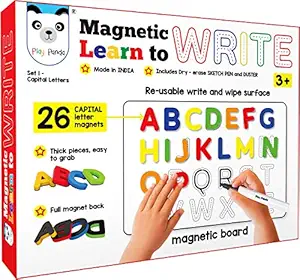 Play Panda Magnetic Learn to Write Capital Letters - Includes Write and Wipe Magnetic Board, 26 Capital Letter Magnets, Dry Erase Sketch Pen and Duster - Simplify Teaching & Learning, Red