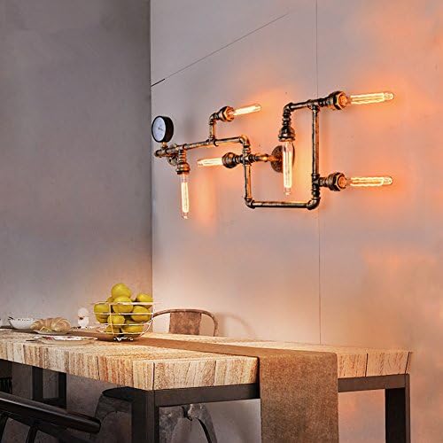 Industrial Vintage Plumbing Wall Lamp Steampunk Made Old Wall Lamp Creative Vintage LOFT Edison Bulb Wall Lamp For Living Room Bar Cafe Salon, E27*5 (Color : Brass)