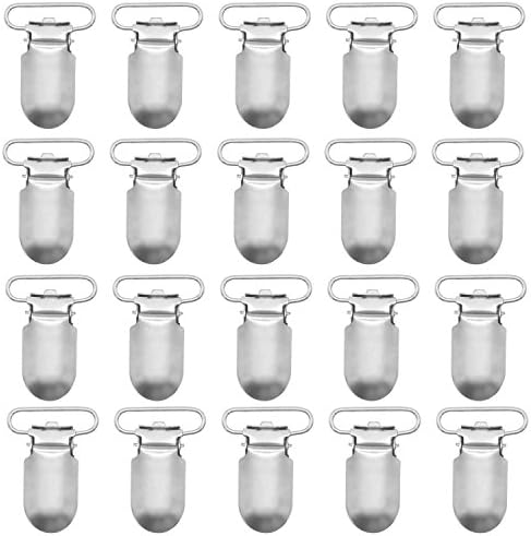 50pcs Pacifier Suspender Clips, Doubletwo 2.5cm Webbing Hook Pacifier Clips Bib Clips Dummy Carrier Button Clips Dummy Clip Holder Silver Color