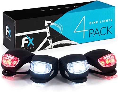 Bike Lights Front and Back - Bike Lights Set of Four - Bright Bicycle Lights Front Rear with Waterproof Silicone Housing - Compact &amp; Easy to Install Cycling Lights for Mountain Roads and Night Cycling - Brighter than Lights on Helmet &amp; Wheels Accessories - Not Rechargeable