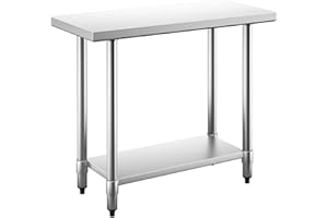 TANGZON 36x24Inch/48x24Inch/48x30Inch/60x24Inch Stainless Steel Catering Table, 250KG Heavy Duty Commercial Work Table with Adjustable Shelf, Food Prep Table Workbench for Kitchen Garage (91x61x89cm)