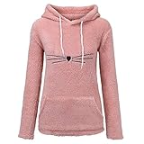 iHENGH Damen Frühling Sommer Bequem Lässig Mode Frauen beiläufige liegende Katze gedruckte Lange Hülsenkatze Ohr mit Kapuze Sweatshirt Taschen Oberseiten