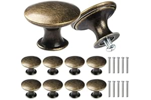 VEHMNTY 10 Stück Möbelknöpfe Bronzer Vintage Schrankknöpfe Runden Schubladenknöpfe 30mm Möbelgriffe Antik Bronze Knöpfe Kommode Messing Türknauf mit Schrauben für Schublade, Schrank, Möbel, Küche, Badezimmer