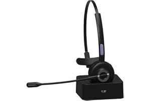 FONCBIEN Casque Bluetooth Mono avec Microphone - sans Fil, Station de Charge Dock, Mains Libres, Réduction de Bruit, Rotation 300°