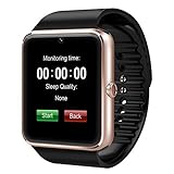 AWOW Smart Watch Workout Monitor mit Touch Bildschirm Kalorienzähler Armbanduhr Handy Armbänder (Schwarz Golden)