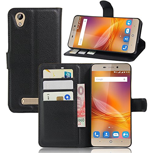Nadakin ZTE Blade A452 Calidad Premium Cartera de Cuero con Carcasa de Teléfono Flip Funda con Soporte Magnetico de Cierre para ZTE Blade A452 (Negro)