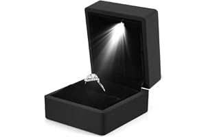 Ejoyous ringlåda, LED-upplyst ringfodral, sammet smyckeskrin för förlovning och förslag