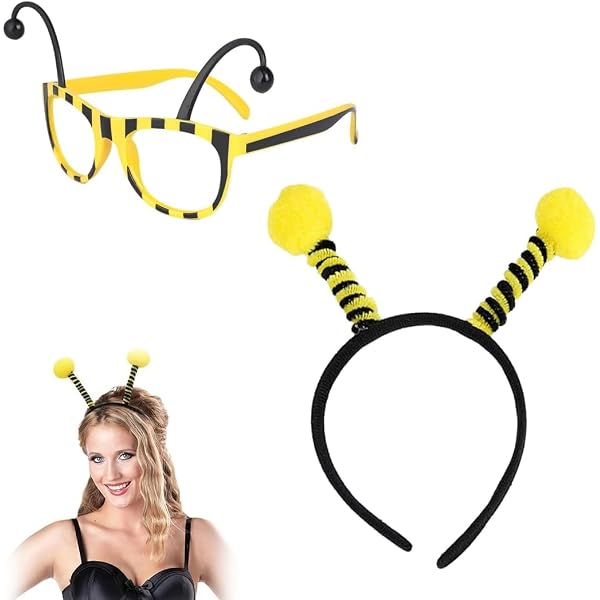 jojofuny 1 Set Fascia per capelli da ape Occhiali Costume da ape Antenna per ape da donna Fascia per capelli per costumi estivi Occhiali divertenti Fascia per ape e Tessuto Miss Abbigliamento