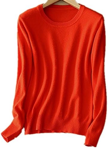 MMYOMI Womens Ladies Round Neck Cashmere Knitwear Long Sleeve Pullover Blouse Jumper Tops Knitted Sweater (Large, Orange)