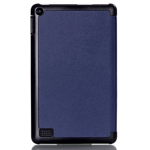 Fire 7 Lederhülle, G-i-Mall Dunkelblau Ultraslim PU Leder Hülle Etui Filp Folio Schutz Tasche Cover Case mit Standfunktion für Amazon Fire 7 Zoll Tablet (5. Generation, 2015 Modell) - 3