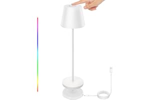 ‎UUFFOO Outdoor Akku Tischlampe LED Dimmbare kabellose Touch Tischlampe Aufladbar IP54 RGB Tischlampe mit Ladestation drinnen und draußen geeignet für Schlafzimmer, Lesen, Arbeit, Bar, Restaurant. (Weiß)