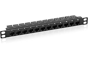 Tecmojo 12-Port Cat6 Patch Panel, 0.5U Rack Mount Modular Panel with Keystone Coupler, for 10" Width Server Rack & Network Cabinet, Gigabit Ethernet, Black