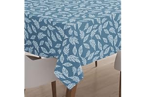 Encasa Homes Tovaglia stampata 145 x 145 cm per Square Tavolo da pranzo, 100% cotone, lavabile in lavatrice, resistente, rettangolare, per la casa, ristorante, banchetto - Big Leaves Blue