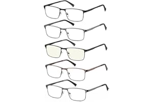EYECEDAR 5 Stuks Lesebrille Herren Metall Vollrahmen Rechteckiger Stil Federscharniere mit Blaulicht Blocker Lesebrille1.50