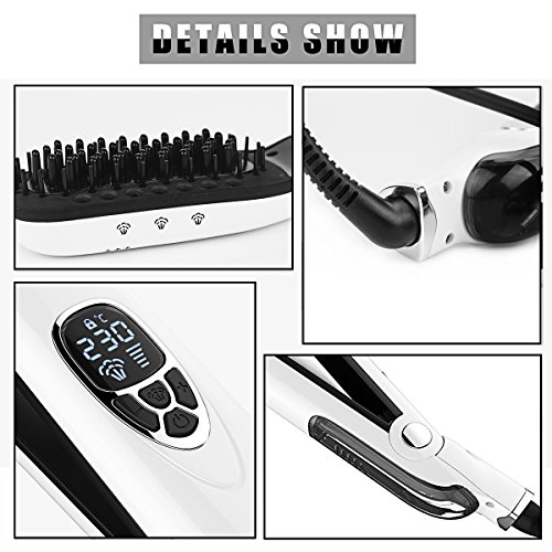 Hifina® glättungsbürste/Haarglätter bürste elektrisch mit Warmluft und LED Stecker(Weiß) - 3