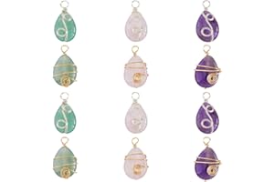 SUPERFINDINGS 12 Unids Lágrima Piedras Preciosas Colgantes Alambre de Cobre Envuelto Piedras Encanto Colorido Cuarzo Colgante para DIY Joyería Fabricación Agujero: 3.4~3.6mm