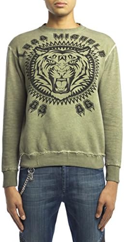 LUCA MICHELE Army Green Tiger Print Crewneck Sweatshirt (XS)