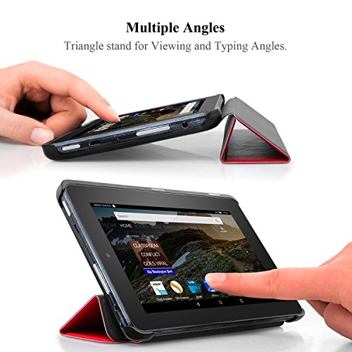 Fire 7 2015 Hülle, Swees Ultra Slim Lightweight Schutzhülle Tasche Shell Case Cover mit Standfunktion für Amazon Fire 7 Zoll (5. Generation – 2015 Modell) Tablet – Rot - 6