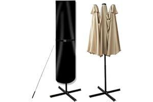 POYEE Parasol Cover, 420D Waterproof Outdoor Patio Umbrella Cover for 7-11ft/2.1-3.3m Market Umbrella or 15ft/4.5m Double-sided Umbrella, Black 240cm H/59cm(top)/59cm(bottom)