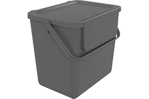 SUNDIS Loops, poubelle de tri sélectif d’intérieur 25L, empilable, rectangulaire, en plastique recyclé gris, avec couvercle, poignée et anse, pour cuisine, cantine, restaurant, salle de pause