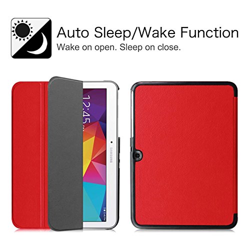 Fintie Samsung Galaxy Tab 4 10.1 Hülle Case – Ultra Schlank Superleicht Ständer Smart Shell Cover Schutzhülle Etui Tasche mit Auto Schlaf / Wach Funktion für Samsung Galaxy Tab 4 10.1 SM-T530 SM-T535 (nicht geeignet für Samsung Galaxy Tab 3 10.1), Rot - 3