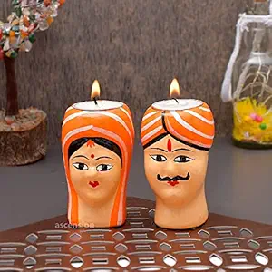 Ascension Head of Rajasthani Couple Banna Banni Tea Light Candle Holder Decoration for Table Dining Room Christmas Lighting Home Decoration Diwali Gifts Navratri Dussehra