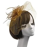 WensLTD Jewelry wensltd Frauen Elegante Feder Fascinator Top Hat Flower Cocktail Tea Party mit Kopfbedeckungen, Damen, Gold, Size:15*15*5CM